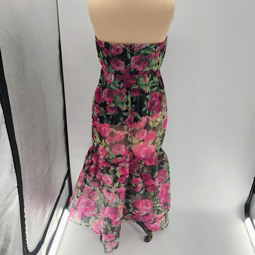 LULUS Truly Extraordinary Black Floral Organza Strapless Tiered Maxi Dress-Sz M - Picture 12 of 15